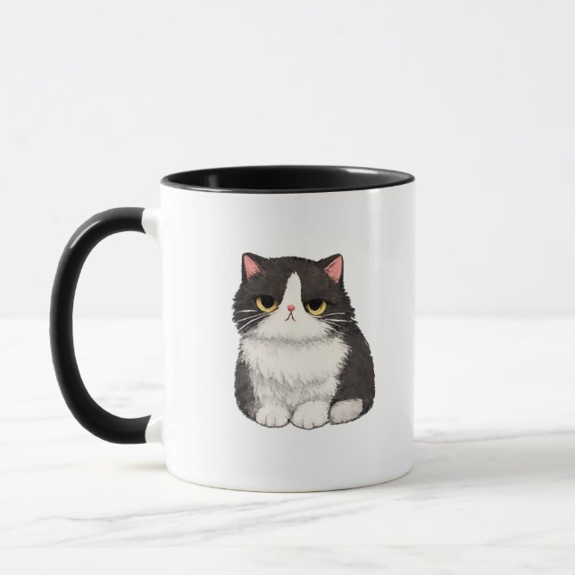 Taza de gato negro y blanco gruñón (Izquierda)