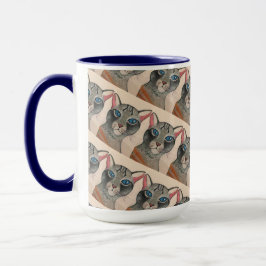 Taza de gato plateado de ojos azules