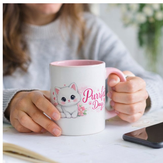 Taza de gato rosa perfecto día (Subido por el creador)