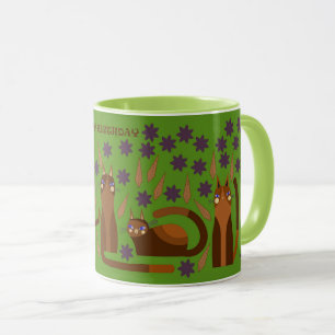 TAZA DE GATO VERDE PARA CUMPLEAÑOS