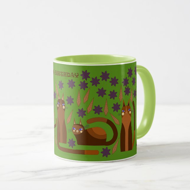 TAZA DE GATO VERDE PARA CUMPLEAÑOS (Anverso derecho)