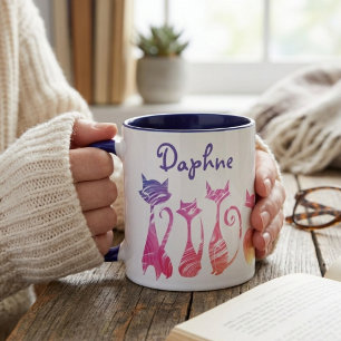 Taza de gatos con siluetas giratorias adorables