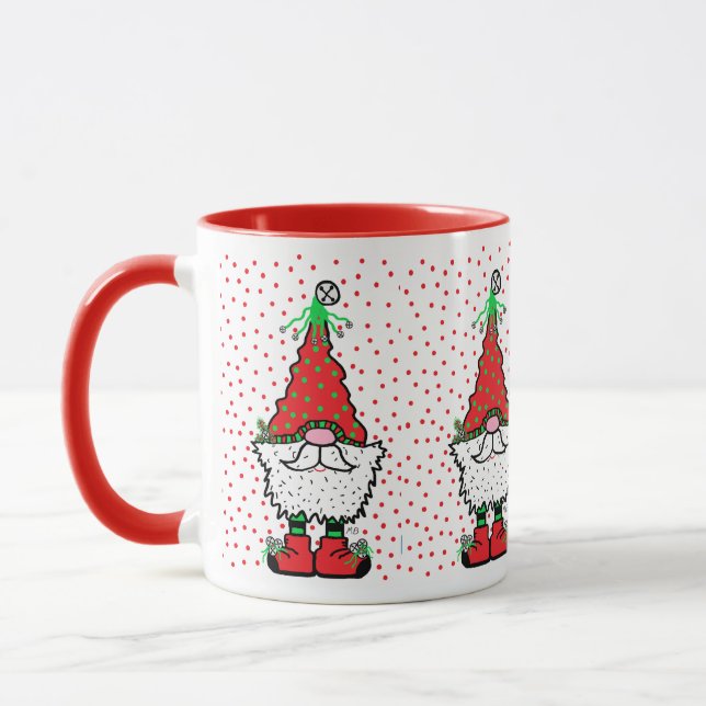 Taza de Gnome de Navidad con acentos ROJOS (Izquierda)