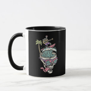 Taza de guitarrista esqueleto surfista retro