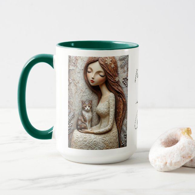 Taza de hada de gato de invierno caprichosa  (Con donut)