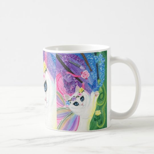 Taza de hadas blanca del arte de los rosas de las