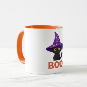 Taza de Halloween de bruja con gato negro lindo