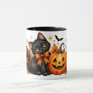 Taza de Halloween de gato negro con acuarela