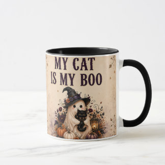 Taza de Halloween de gato negro fantasma
