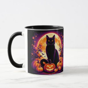 Taza de Halloween de gato negro personalizada con 