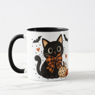 Taza de Halloween de gato negro y calabaza linda