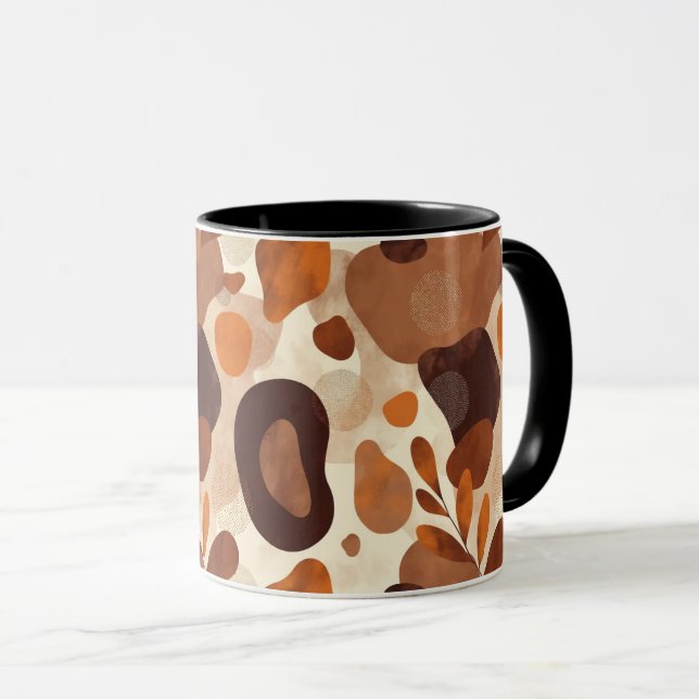Taza de hojas y formas neutras – Patrón boho artís (Anverso derecho)