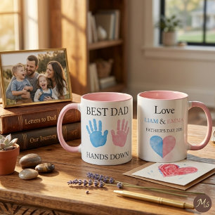 Taza de Huella de Mano con Acuarela Mejor Papá Sin
