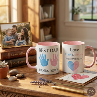 Taza de Huella de Mano con Acuarela Mejor Papá Sin