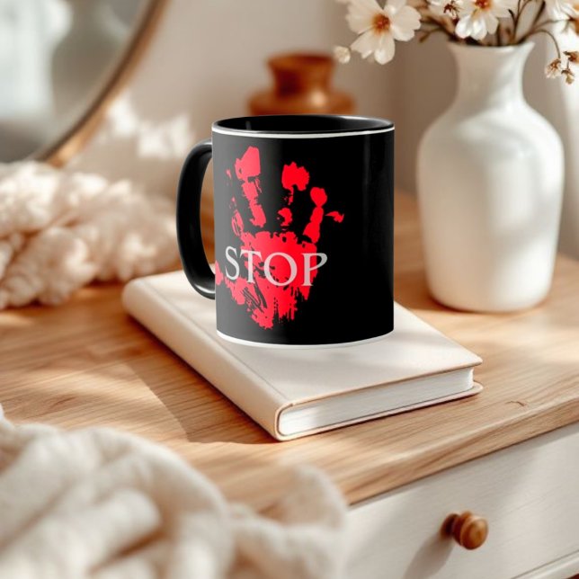 Taza de Huella de Mano Roja "ALTO" - Taza de prote (Subido por el creador)