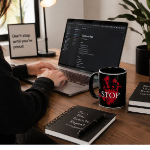 Taza de Huella de Mano Roja "STOP" - Taza de Prote