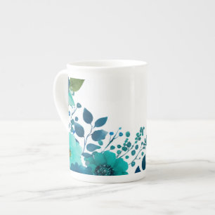 Taza de hueso de porcelana floral botánica acuarel