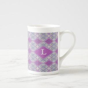 Taza de hueso de porcelana LILAC ARGYLE KNIT + Ini