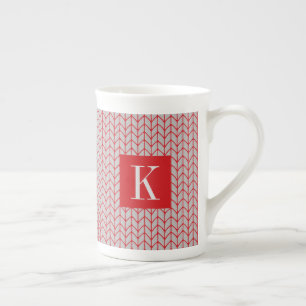 Taza de hueso de porcelana ROJO GRIS TEJIDO + Inic