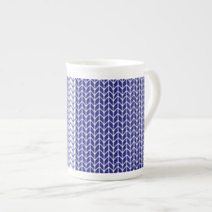 Taza de hueso de porcelana tejida azul y blanca
