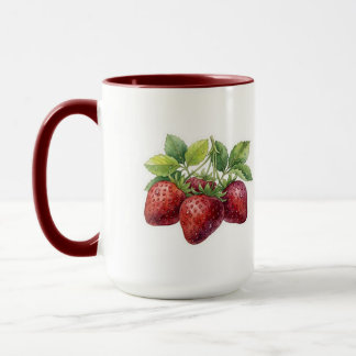 Taza de ilustración botánica de fresa en acuarela 