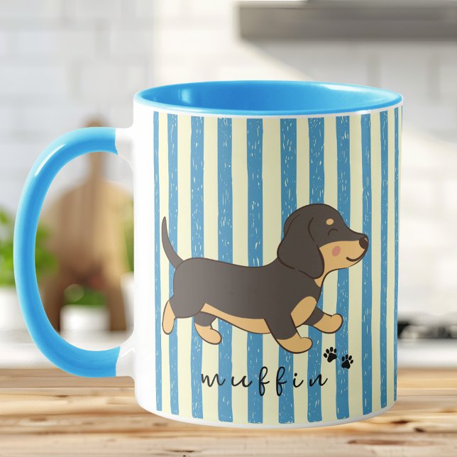 Taza de ilustración de Dachshund con franja azul (Subido por el creador)