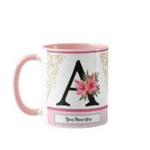 Taza de inicial floral – Monograma de letra A | Pe