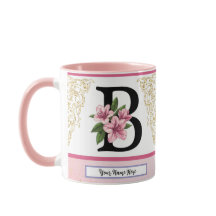 Taza de inicial floral – Monograma de letra B | Pe