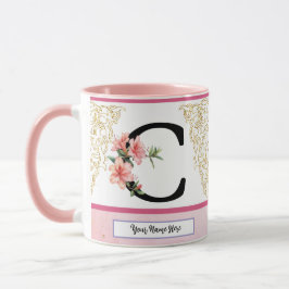 Taza de inicial floral – Monograma de letra C | Pe