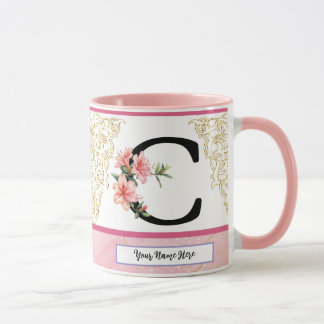 Taza de inicial floral – Monograma de letra C | Pe