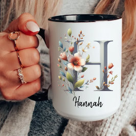 Taza de inicial floral, taza personalizada para ma