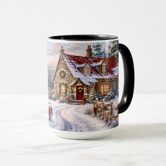 Taza de invierno de cabaña navideña acogedora