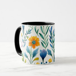 Taza de jardín de flores silvestres en acuarela