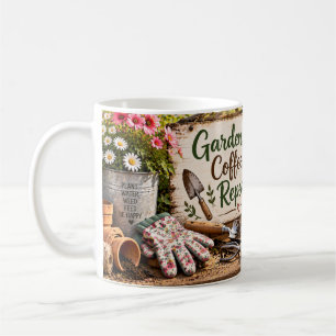 Taza de jardinería con café y repetición de jardín