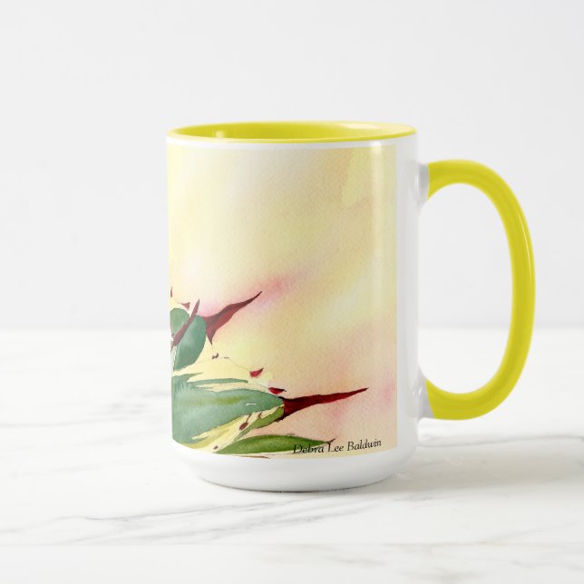 Taza de la acuarela del agavo, amarillo, por Debra (Derecha)