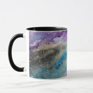 Taza de la acuarela del espacio exterior de la
