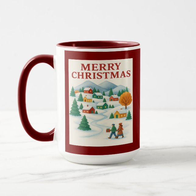 Taza de la aldea de invierno navideño acogedor (Izquierda)