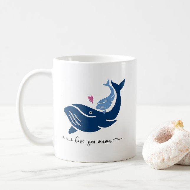 Taza de la ballena, te amo mamá, taza de café (Con donut)