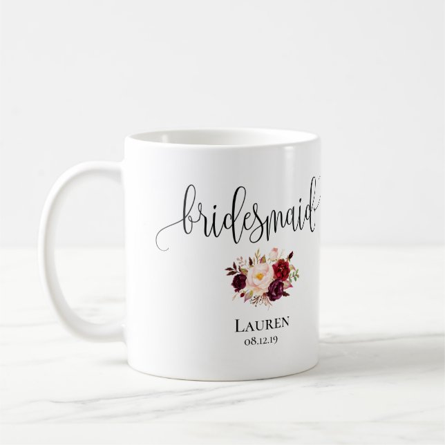 Taza de la dama de honor - regalo de boda, diseño (Izquierda)