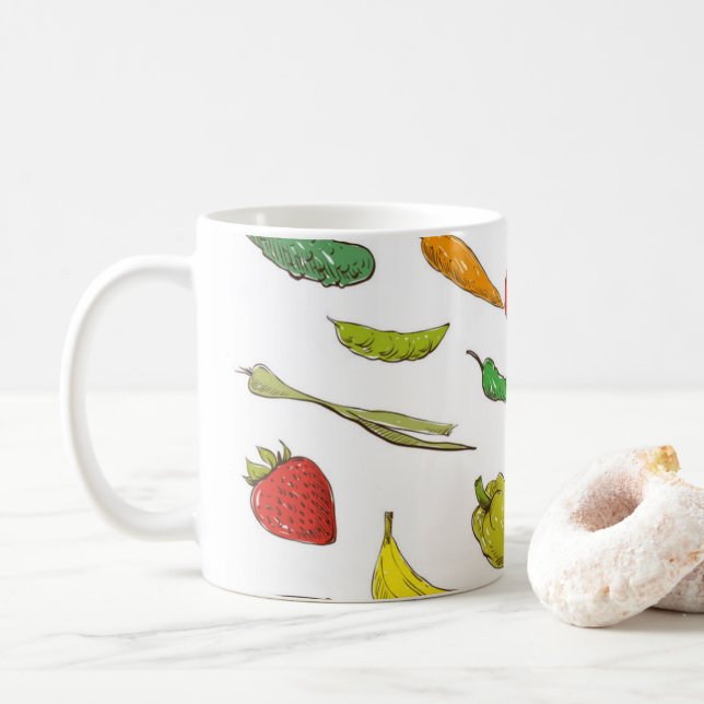 Taza de la fruta y de café de los Veggies (Con donut)
