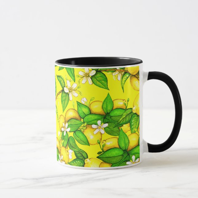 Taza de la impresión del limón en amarillo (Derecha)