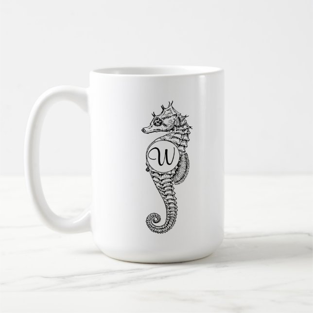 Taza de la inicial del bosquejo del Seahorse
