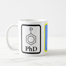 Taza de la molécula del PhD del azul y del oro