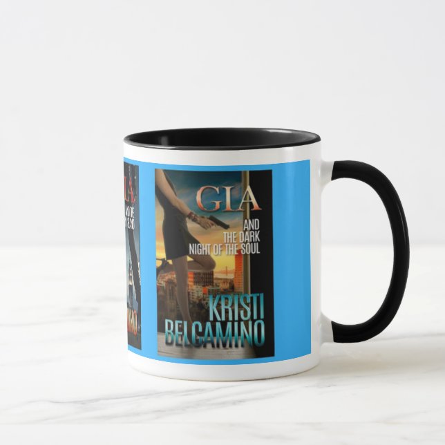 Taza de la novela de suspense del crimen del Gia (Derecha)