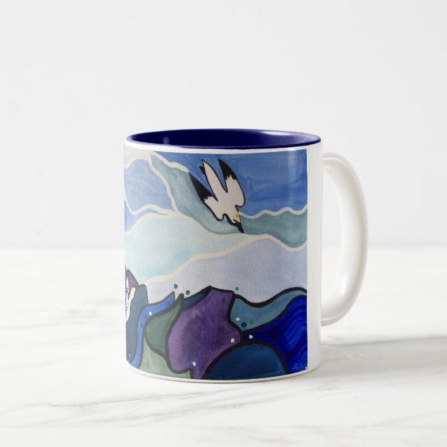 Taza de la pintura de Gannets del salto (Anverso derecho)
