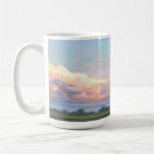 Taza de la pintura de la puesta del sol de Cercano