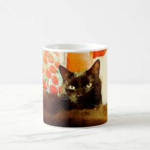 Taza de la pintura del gato negro
