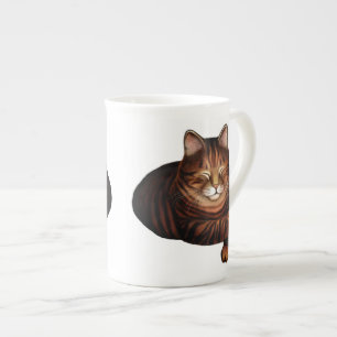 Taza de la porcelana de hueso del gato de Tabby el