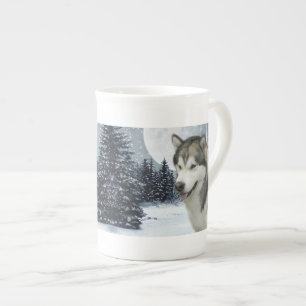 Taza de la porcelana de hueso del Malamute