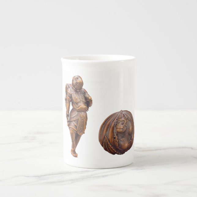 Taza de la porcelana de Netsuke del mono (Frente)